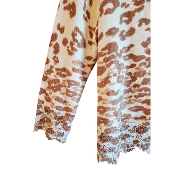 CHICO'S 2 Women 12 14 Charlee Cardigan Sweater Cheetah Cream Beige Crochet 40" - Picture 4 of 7